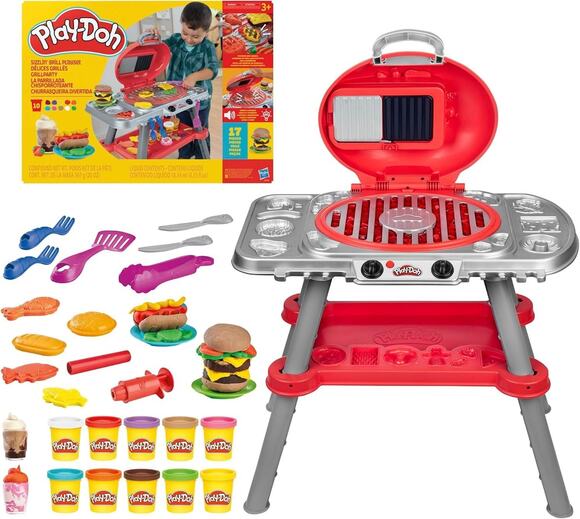 Play-Doh Other - Play-Doh Sizzlin' Grill Playset with Lights & Sounds, 17 Accessories, BBQ Toys